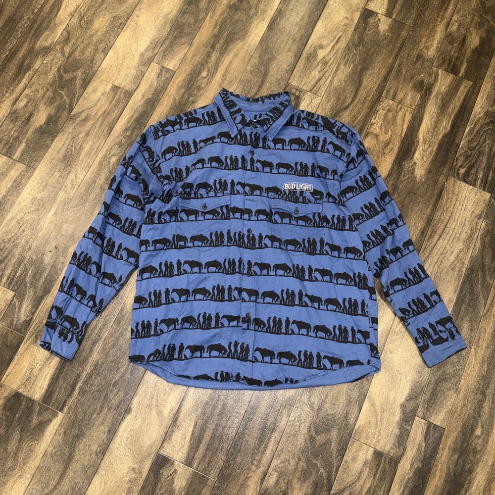 True Grit Western-Style Button-Down Shirt Bud Light Logo Men's Size XL
